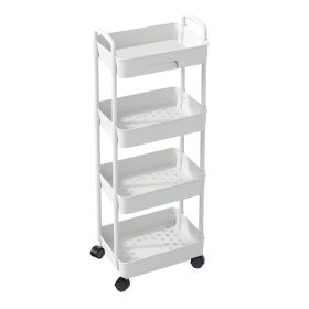 4 Tier Rolling Utility Cart Movable Storage Organizer with Drawer Lockable Wheels 360 Degree Rotatable Hallow Design for Bedroom Bathroom Kitchen (Option: RollCart White4Tier)