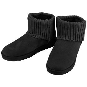 Women Lady Snow Boots Suede Mid-Calf Boot Shoe Short Plush Warm Lining Shoes w/ Anti-slip Rubber Base Knitting Design (Option: GiftWomenKnitSnowBoot Black8)