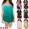Women Summer Shirts Tops Loose Short Sleeve T Shirts Casual Floral Printed Button Shirts Blouse S-XXL