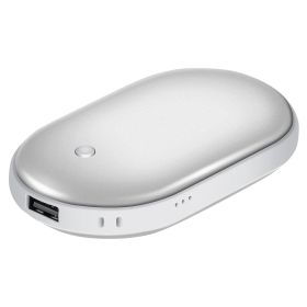 Portable Hand Warmer 5000mAh Power Bank Rechargeable Pocket Warmer Double-Sided Heating Handwarmer (Option: PockerHandWarmer Silver)