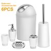 Bathroom Accessories Set 6 Pcs Bathroom Set Ensemble Complete Soap Dispenser Toothbrush Holder Tumbler Soap Dish Toilet Cleaning Brush Trash Can