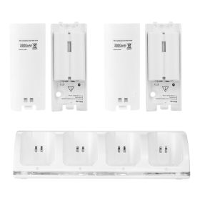 4 Remotes Charging Dock Game Controller Charger 2800mAh Rechargeable Battery Charging Stations w/ LED Indicator for Wii Nintendo (Option: WiiChargerW4Battery White)