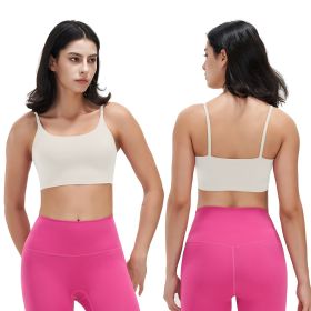 Women Strap Sport Bras Padded Strappy Crop Square Neck Low Impact Bras Sexy Fitness Tank Tops with Removable Pads Flat Straps for Gym Yoga Workout Run (Option: Bra IvoryL)