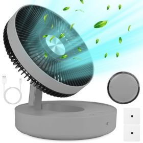 Foldable Rechargeable LED Desk Fan Wall Mounted Fan with Magnetic Remote Hanging Oscillating Fan with 4 Speeds 2 Brightness Time Setting Automatic Rot (Option: WallMountFan Grey)