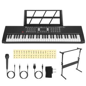 61 Keys Digital Music Keyboard Electric Piano Electronic Musical Instrument Kids Learning Keyboard with Microphone Stand for 3-12 Year Old Kids Girls (Option: Piano BlackWStand)