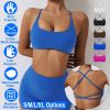 Women Cross Back Sport Bras Padded Strappy Crop Open Back Low Impact Bras Sexy Fitness Tank Tops with Removable Pads Thin Straps for Gym Yoga Workout