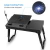 Foldable Laptop Table Bed Notebook Desk w/Cooling Fan Mouse Board LED light 4 x USB Ports Breakfast Snacking Tray with Storage Groove For Home Office
