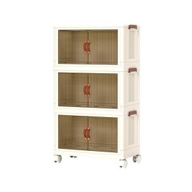 3Pcs Foldable Storage Bins with Lid Front Magnetic Door Collapsible Stackable Closet Organizer Containers with 4Pcs 360° Rotatable Wheels 8Pcs Small W (Option: 3PcsStorageBins 46CM)