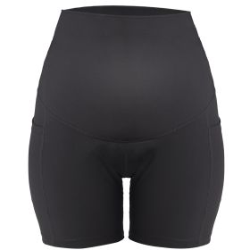 Women Maternity Shorts Seamless Pregnancy Underwear Shapewear Fitness Yoga Running Shorts High Waist Over The Belly Pants with Two Side Pockets (Option: PregnantShorts BLKM)