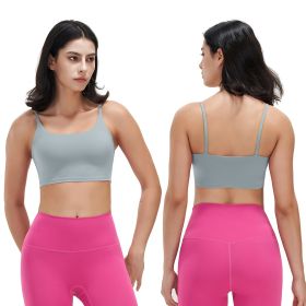 Women Strap Sport Bras Padded Strappy Crop Square Neck Low Impact Bras Sexy Fitness Tank Tops with Removable Pads Flat Straps for Gym Yoga Workout Run (Option: Bra GreyS)