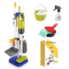 14Pcs Kids Cleaning Toy Set Toddler Housekeeping Pretend Play Kit with Vacuum Cleaner Broom Mop Organization Stand for Boys Girls Aged 3 4 5 (Option: KidCleaningSet Blue)
