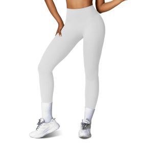 Women\'s High Waist Workout Leggings Tummy Control Compression Yoga Tight Pants Gym Pants Athletic Running Leggings with 25In Inseam No Front Seam (Option: Leggings PearlGreyM)
