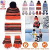 Winter Kids Knitted Hat Scarf Gloves 3Pcs Boys Girls Winter Warm Beanie Hat and Glove Scarf Set Beanie Neck Warmer Mittens for 4-7-Year-Old Kids