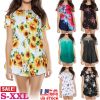 Women Summer Shirts Tops Loose Short Sleeve T Shirts Casual Floral Printed Button Shirts Blouse S-XXL