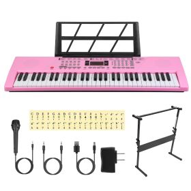 61 Keys Digital Music Keyboard Electric Piano Electronic Musical Instrument Kids Learning Keyboard with Microphone Stand for 3-12 Year Old Kids Girls (Option: Piano PinkWStand)