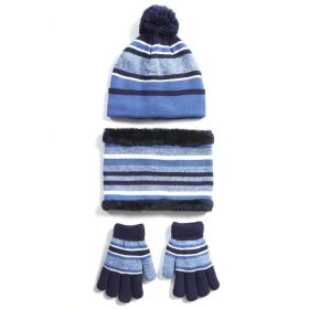 Winter Kids Knitted Hat Scarf Gloves 3Pcs Boys Girls Winter Warm Beanie Hat and Glove Scarf Set Beanie Neck Warmer Mittens for 4-7-Year-Old Kids (Option: HatScarfGloves Blue)